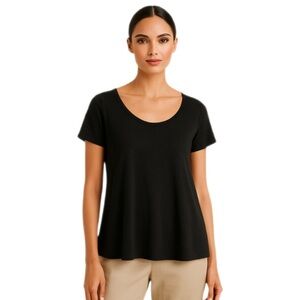 NWT EILEEN FISHER Linen Jersey Wide U-Neck A-Line Tee — Size PL